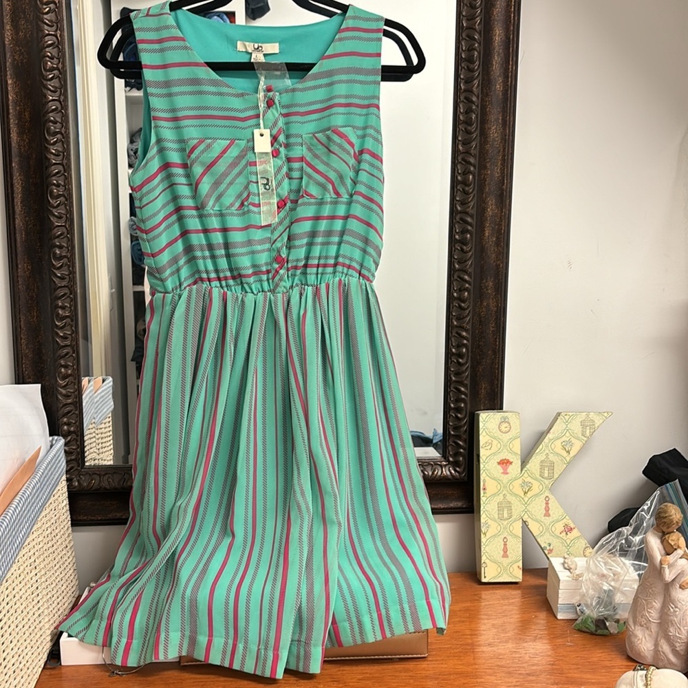 NWT TEAL/GREEN FIT AND FLARE SUMMER FLOWY SLEEVLESS DRESS SIZE  L